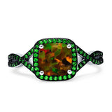 Halo Cushion Infinity Twist Side Stone Simulated Green Emerald CZ Engagement Ring Cubic Zirconia 925 Sterling Silver