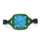 Halo Cushion Infinity Twist Side Stone Simulated Green Emerald CZ Engagement Ring Cubic Zirconia 925 Sterling Silver