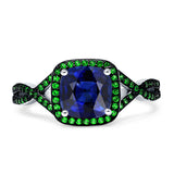 Halo Cushion Infinity Twist Side Stone Simulated Green Emerald CZ Engagement Ring Cubic Zirconia 925 Sterling Silver