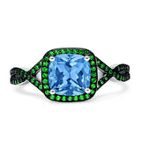 Halo Cushion Infinity Twist Side Stone Simulated Green Emerald CZ Engagement Ring Cubic Zirconia 925 Sterling Silver