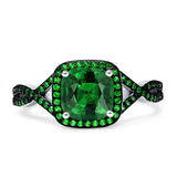 Halo Cushion Infinity Twist Side Stone Simulated Green Emerald CZ Engagement Ring Cubic Zirconia 925 Sterling Silver