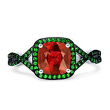 Halo Cushion Infinity Twist Side Stone Simulated Green Emerald CZ Engagement Ring Cubic Zirconia 925 Sterling Silver