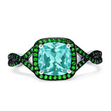 Halo Cushion Infinity Twist Side Stone Simulated Green Emerald CZ Engagement Ring Cubic Zirconia 925 Sterling Silver
