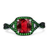 Halo Cushion Infinity Twist Side Stone Simulated Green Emerald CZ Engagement Ring Cubic Zirconia 925 Sterling Silver
