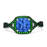 Halo Cushion Infinity Twist Side Stone Simulated Green Emerald CZ Engagement Ring Cubic Zirconia 925 Sterling Silver