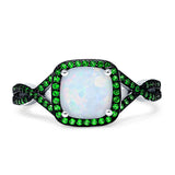 Halo Cushion Infinity Twist Side Stone Simulated Green Emerald CZ Engagement Ring Cubic Zirconia 925 Sterling Silver