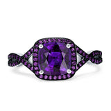 Halo Cushion Infinity Twist Side Stone Simulated Amethyst CZ Engagement Ring Cubic Zirconia 925 Sterling Silver