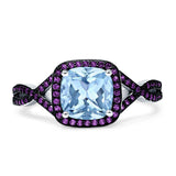 Halo Cushion Infinity Twist Side Stone Simulated Amethyst CZ Engagement Ring Cubic Zirconia 925 Sterling Silver