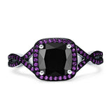 Halo Cushion Infinity Twist Side Stone Simulated Amethyst CZ Engagement Ring Cubic Zirconia 925 Sterling Silver