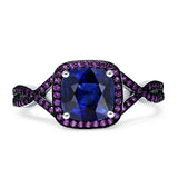 Halo Cushion Infinity Twist Side Stone Simulated Amethyst CZ Engagement Ring Cubic Zirconia 925 Sterling Silver