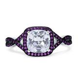 Halo Cushion Infinity Twist Side Stone Simulated Amethyst CZ Engagement Ring Cubic Zirconia 925 Sterling Silver