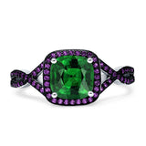 Halo Cushion Infinity Twist Side Stone Simulated Amethyst CZ Engagement Ring Cubic Zirconia 925 Sterling Silver