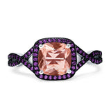 Halo Cushion Infinity Twist Side Stone Simulated Amethyst CZ Engagement Ring Cubic Zirconia 925 Sterling Silver