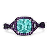 Halo Cushion Infinity Twist Side Stone Simulated Amethyst CZ Engagement Ring Cubic Zirconia 925 Sterling Silver