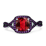 Halo Cushion Infinity Twist Side Stone Simulated Amethyst CZ Engagement Ring Cubic Zirconia 925 Sterling Silver