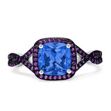 Halo Cushion Infinity Twist Side Stone Simulated Amethyst CZ Engagement Ring Cubic Zirconia 925 Sterling Silver