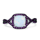 Halo Cushion Infinity Twist Side Stone Simulated Amethyst CZ Engagement Ring Cubic Zirconia 925 Sterling Silver