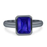 Bezel Set 8mmx6mm Emerald Engagement Ring Cubic Zirconia 925 Sterling Silver