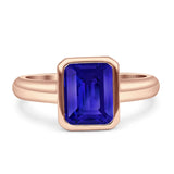 Bezel Set 8mmx6mm Emerald Engagement Ring Cubic Zirconia 925 Sterling Silver