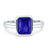 Bezel Set 8mmx6mm Emerald Engagement Ring Cubic Zirconia 925 Sterling Silver