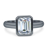 Bezel Set 8mmx6mm Emerald Engagement Ring Cubic Zirconia 925 Sterling Silver