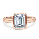 Bezel Set 8mmx6mm Emerald Engagement Ring Cubic Zirconia 925 Sterling Silver