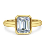 Bezel Set 8mmx6mm Emerald Engagement Ring Cubic Zirconia 925 Sterling Silver