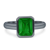 Bezel Set 8mmx6mm Emerald Engagement Ring Cubic Zirconia 925 Sterling Silver