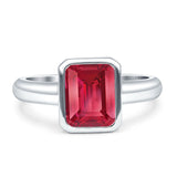 Bezel Set 8mmx6mm Emerald Engagement Ring Cubic Zirconia 925 Sterling Silver