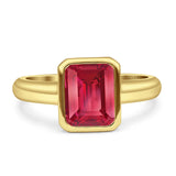 Bezel Set 8mmx6mm Emerald Engagement Ring Cubic Zirconia 925 Sterling Silver