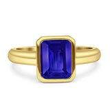 Bezel Set 9mmx7mm Emerald Engagement Ring Cubic Zirconia 925 Sterling Silver