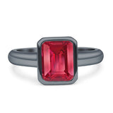 Bezel Set 9mmx7mm Emerald Engagement Ring Cubic Zirconia 925 Sterling Silver