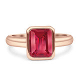 Bezel Set 9mmx7mm Emerald Engagement Ring Cubic Zirconia 925 Sterling Silver