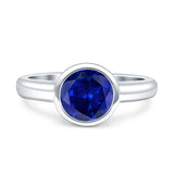 Bezel Set 7mm Round Engagement Ring Cubic Zirconia 925 Sterling Silver