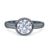 Bezel Set 7mm Round Engagement Ring Cubic Zirconia 925 Sterling Silver