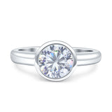 Bezel Set 7mm Round Engagement Ring Cubic Zirconia 925 Sterling Silver