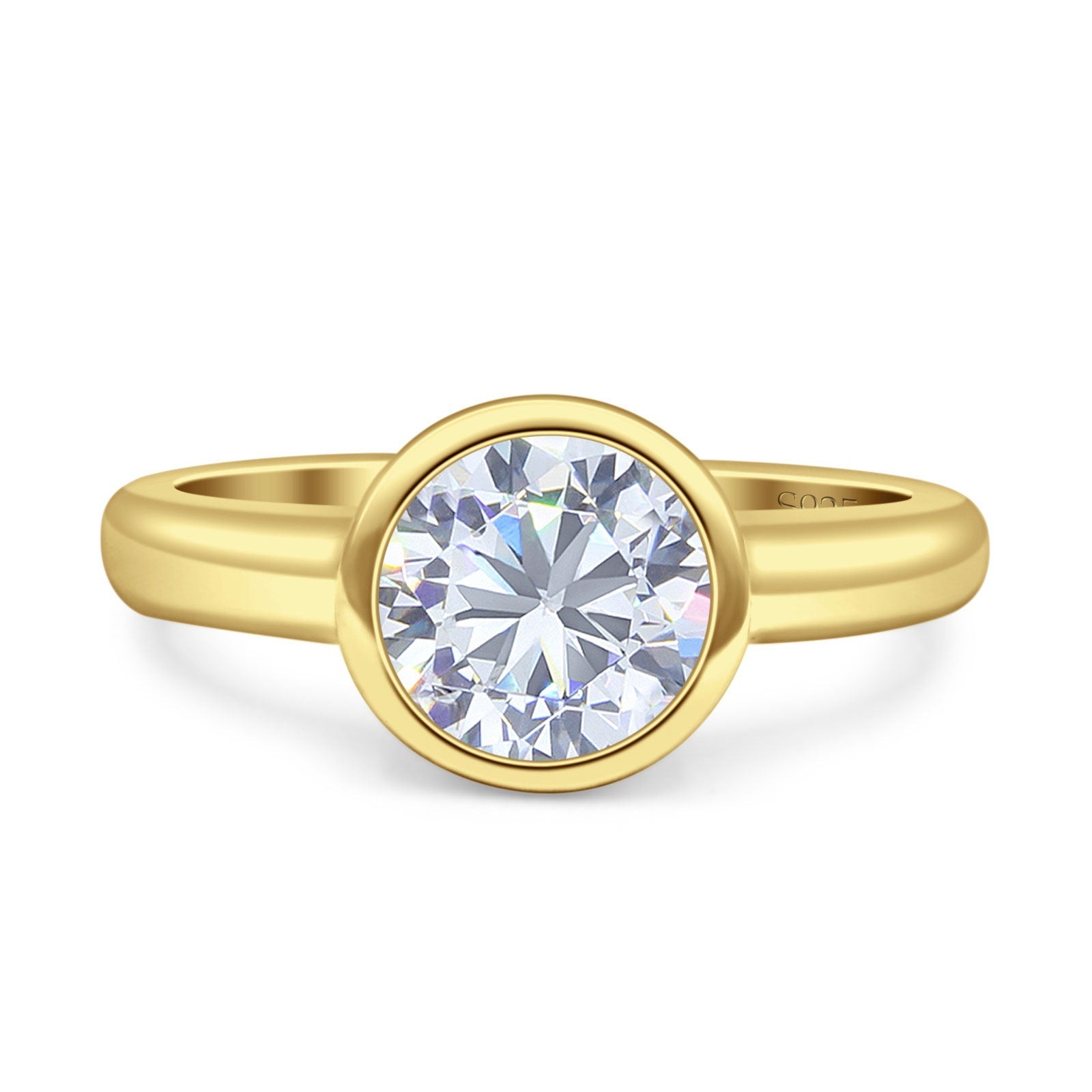 Bezel Set 7mm Round Engagement Ring Cubic Zirconia 925 Sterling
