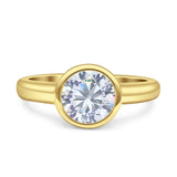 Bezel Set 7mm Round Engagement Ring Cubic Zirconia 925 Sterling Silver