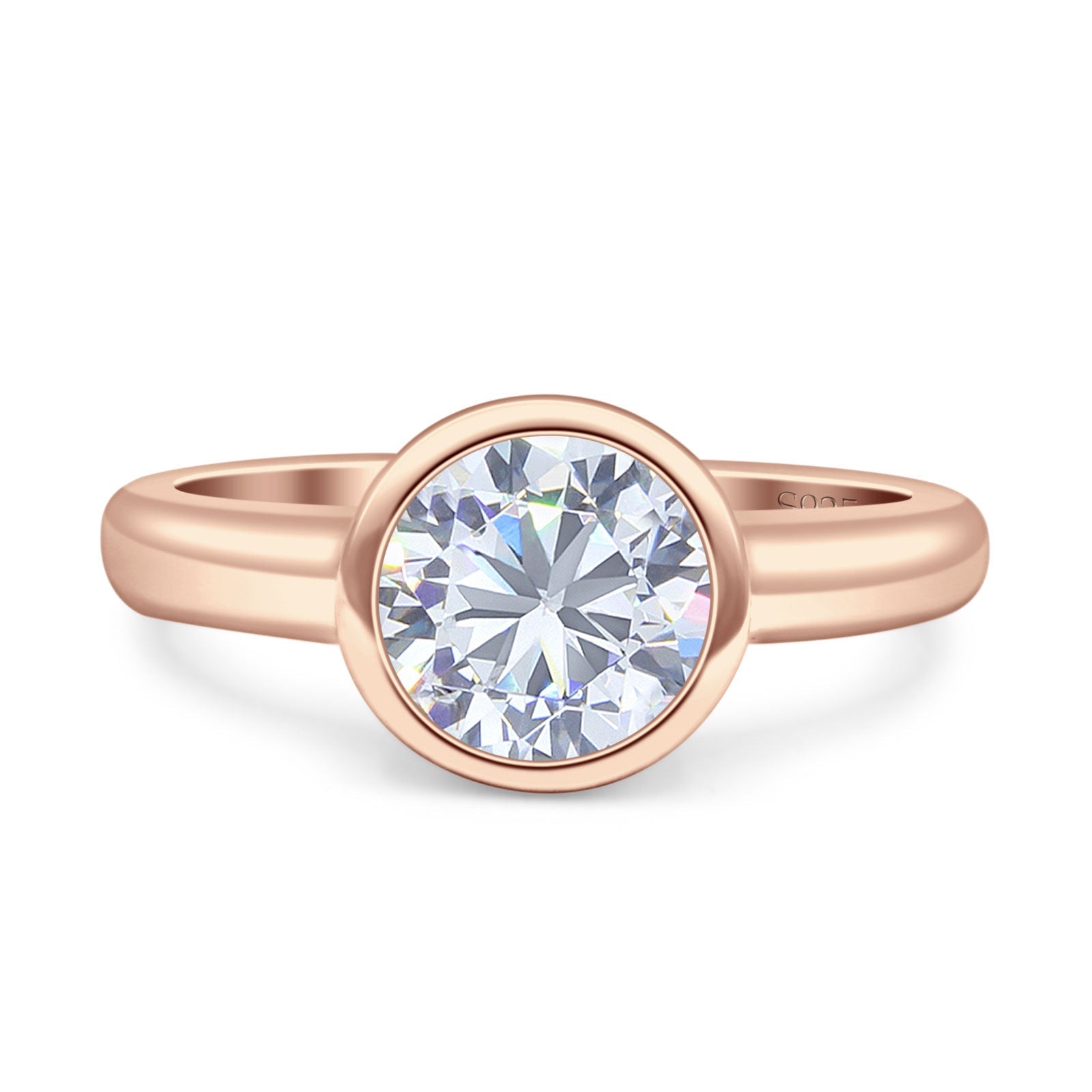 Bezel Set 8mm Round Engagement Ring Cubic Zirconia 925 Sterling Silver Blue Apple Jewelry