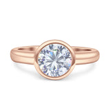 Bezel Set 8mm Round Engagement Ring Cubic Zirconia 925 Sterling Silver