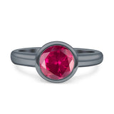 Bezel Set 8mm Round Engagement Ring Cubic Zirconia 925 Sterling Silver