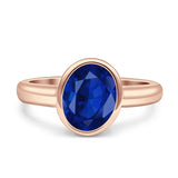 Bezel Set 9mmX7mm Oval Engagement Ring Cubic Zirconia 925 Sterling Silver