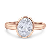 Bezel Set 9mmX7mm Oval Engagement Ring Cubic Zirconia 925 Sterling Silver