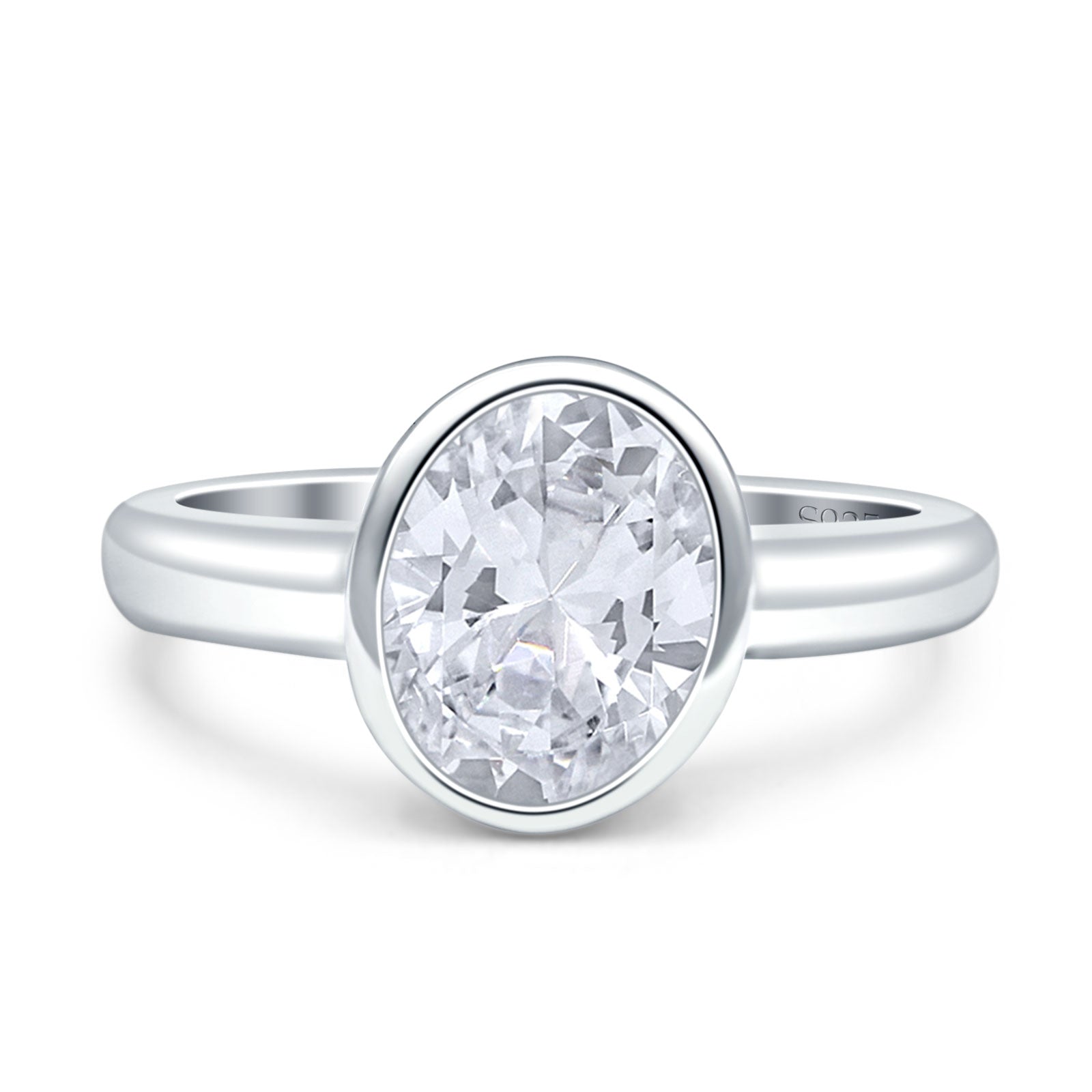 Sterling Silver Oval Created Opal and CZ Bezel Set Ring Sterling Silver Oval Created Opal and CZ Bezel Set Ring