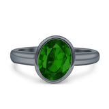 Bezel Set 9mmX7mm Oval Engagement Ring Cubic Zirconia 925 Sterling Silver