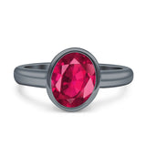 Bezel Set 9mmX7mm Oval Engagement Ring Cubic Zirconia 925 Sterling Silver