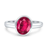 Bezel Set 9mmX7mm Oval Engagement Ring Cubic Zirconia 925 Sterling Silver