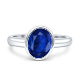 Bezel Set 10mmX8mm Oval Engagement Ring Cubic Zirconia 925 Sterling Silver