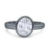 Bezel Set 10mmX8mm Oval Engagement Ring Cubic Zirconia 925 Sterling Silver