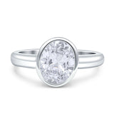 Bezel Set 10mmX8mm Oval Engagement Ring Cubic Zirconia 925 Sterling Silver